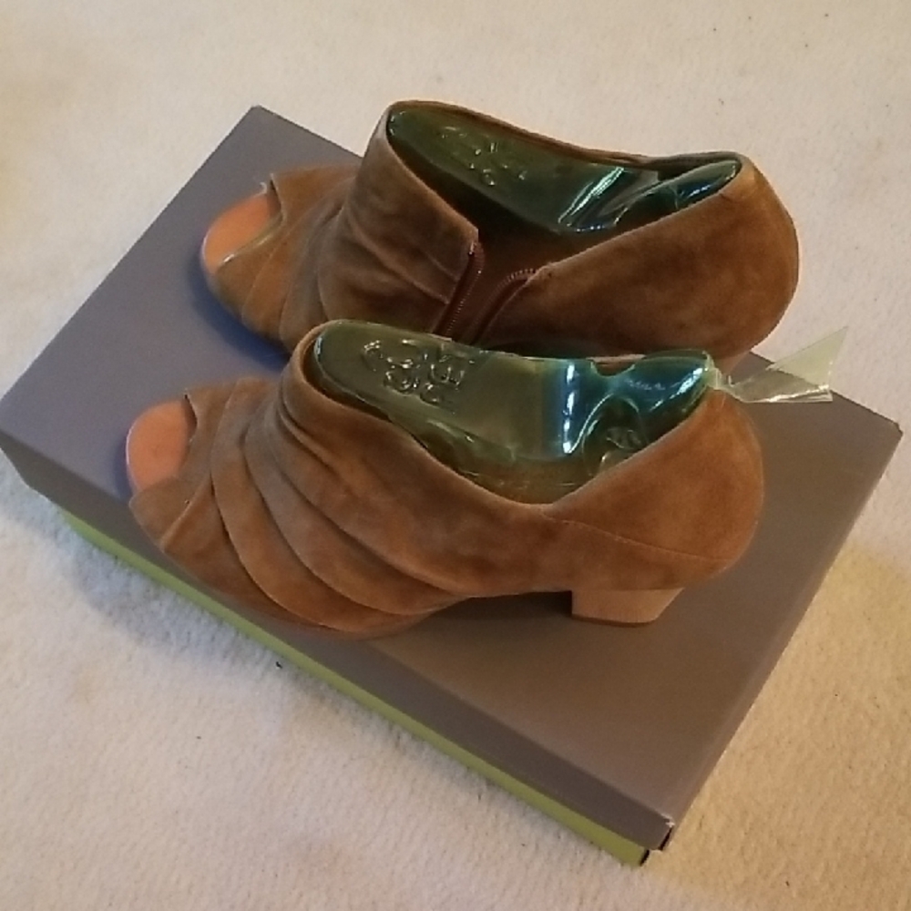 Brown Suede Peep-Toe Ankle Boots